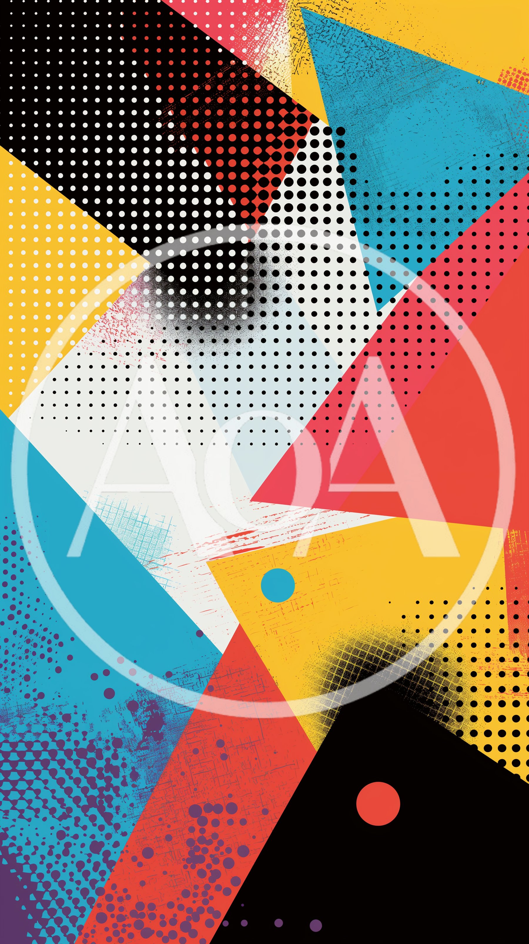 Abstract Geometric Memphis Style Background With Halftone Patterns