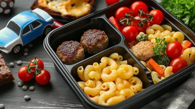 Healthy Lunch Box With Meatballs And Pasta