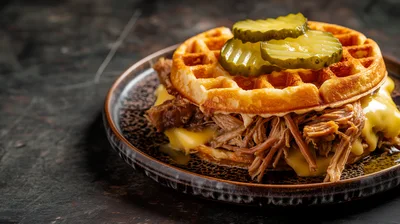 Pulled Pork Waffle Sandwich with Pickles