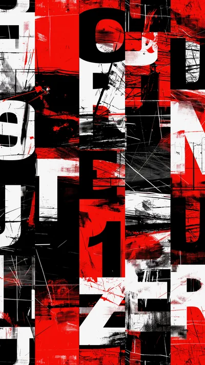 Abstract Grunge Typography Collage With Red And Black