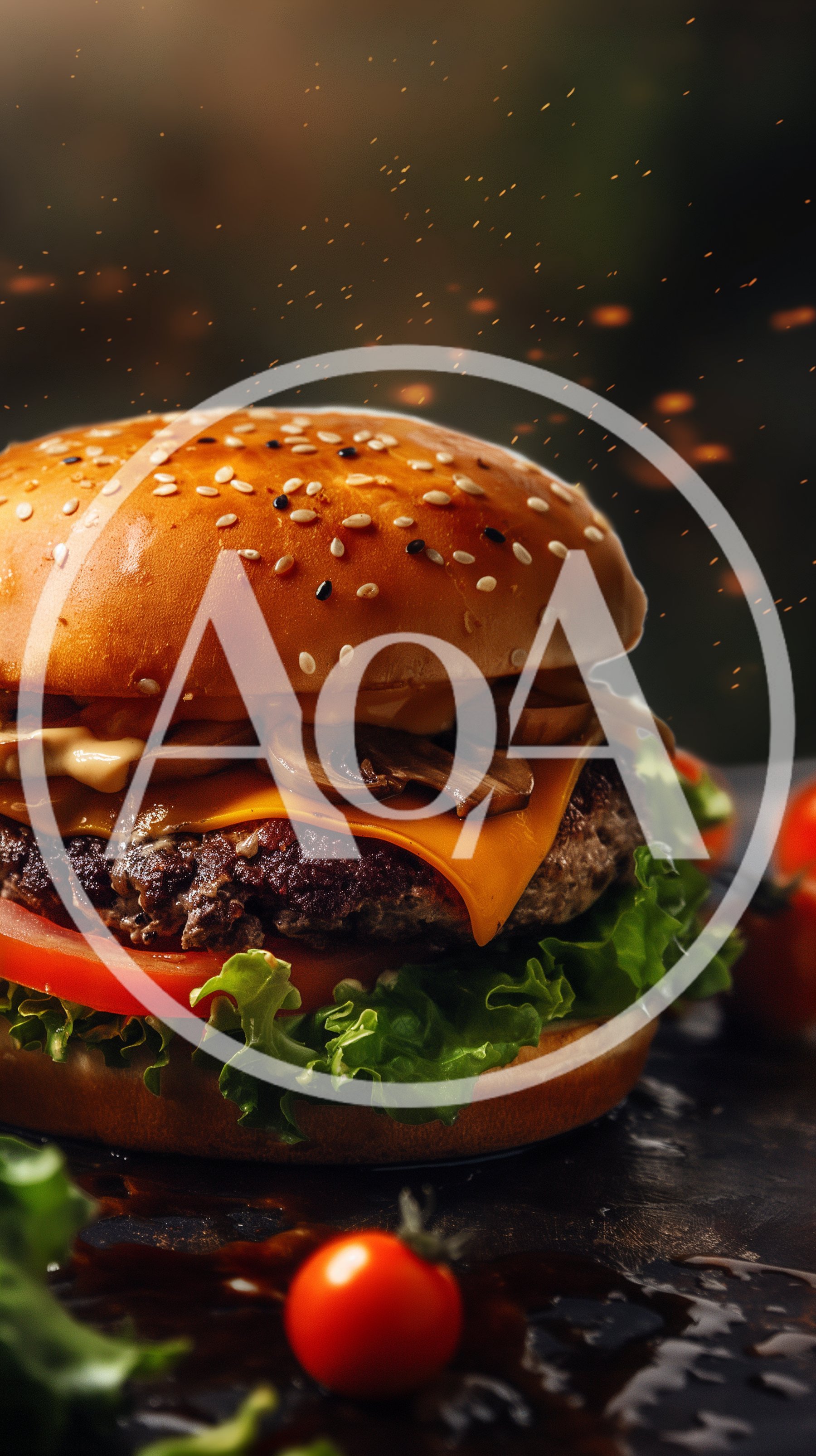 Gourmet Mushroom Cheeseburger With Fresh Lettuce And Tomato