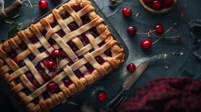 Freshly Baked Cherry Pie With Lattice Crust