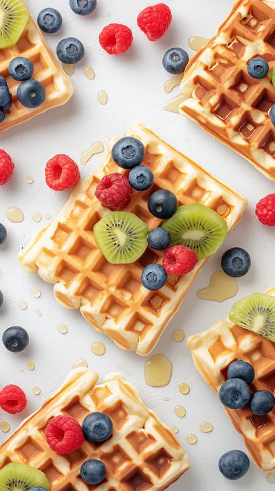 Fresh Waffles With Berries And Kiwi Fruit