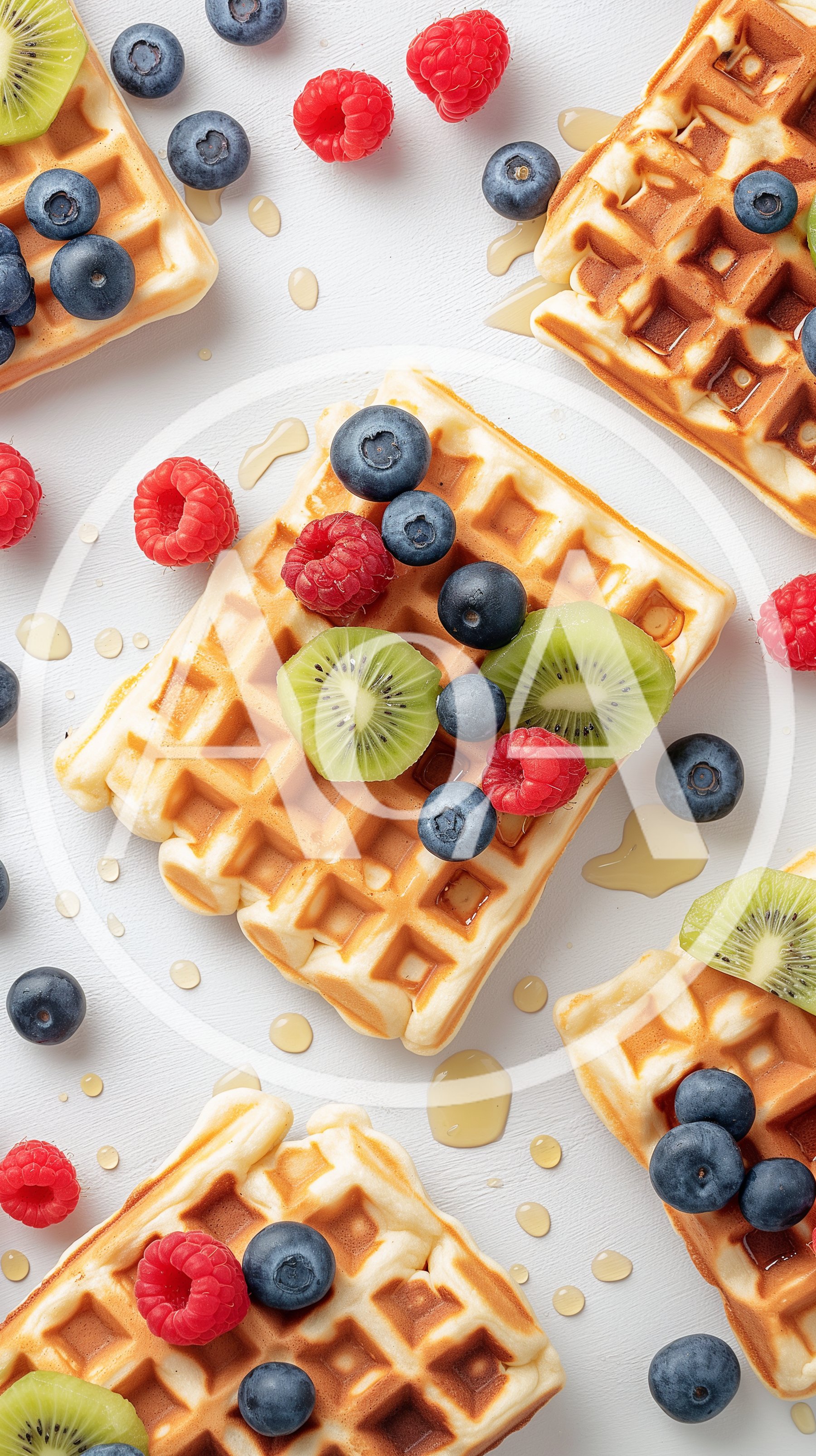 Fresh Waffles With Berries And Kiwi Fruit
