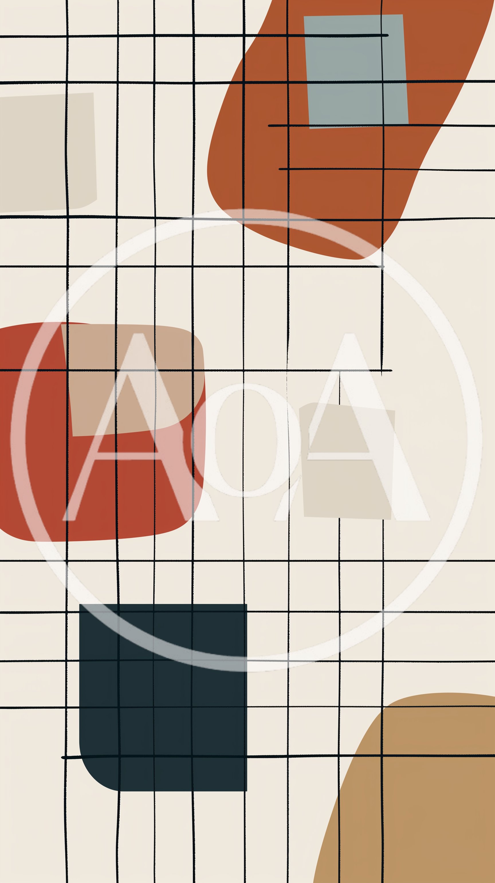 Abstract Geometric Composition With Organic Shapes And Grid Lines