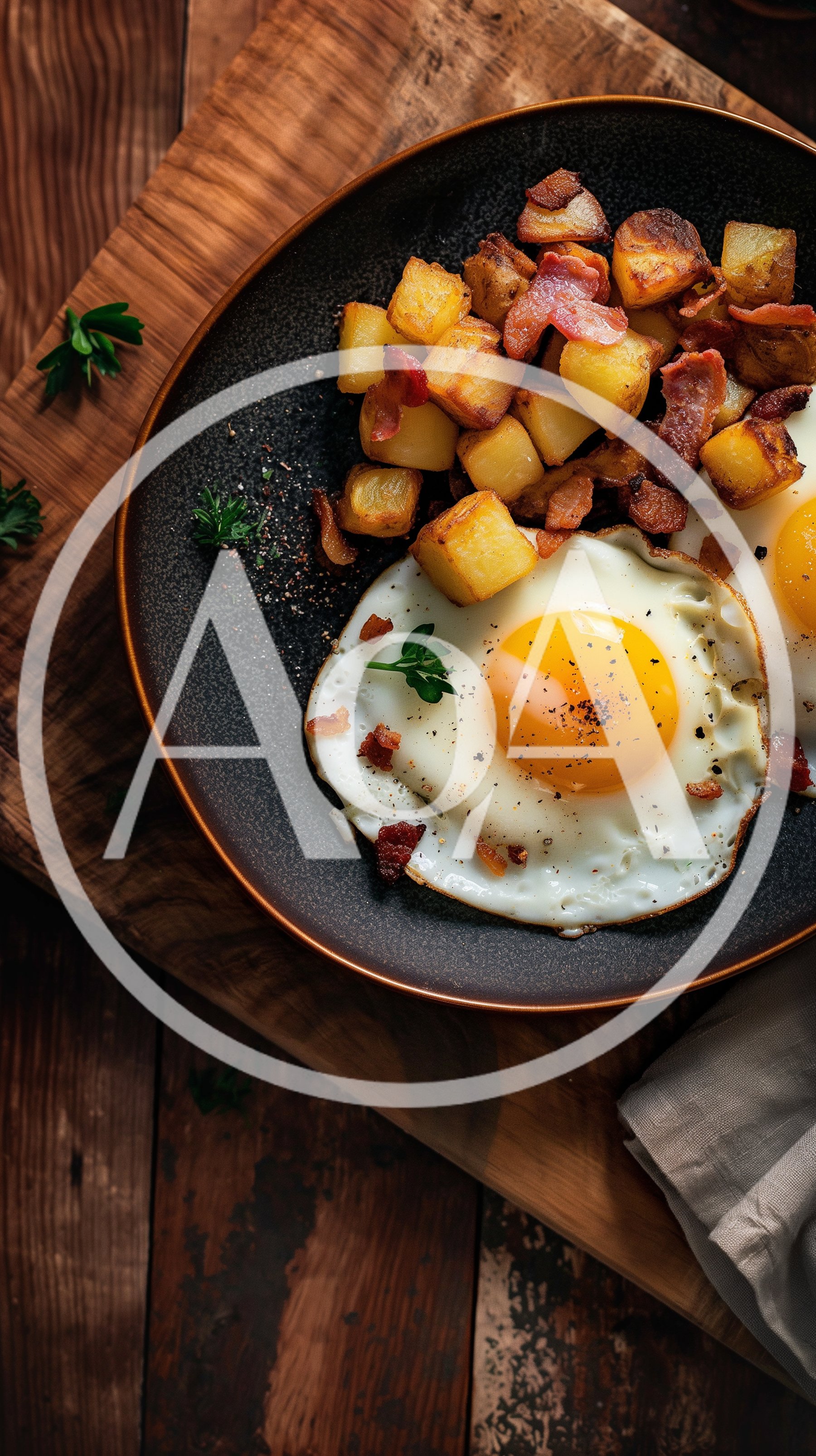Fried Eggs With Crispy Bacon And Roasted Potatoes