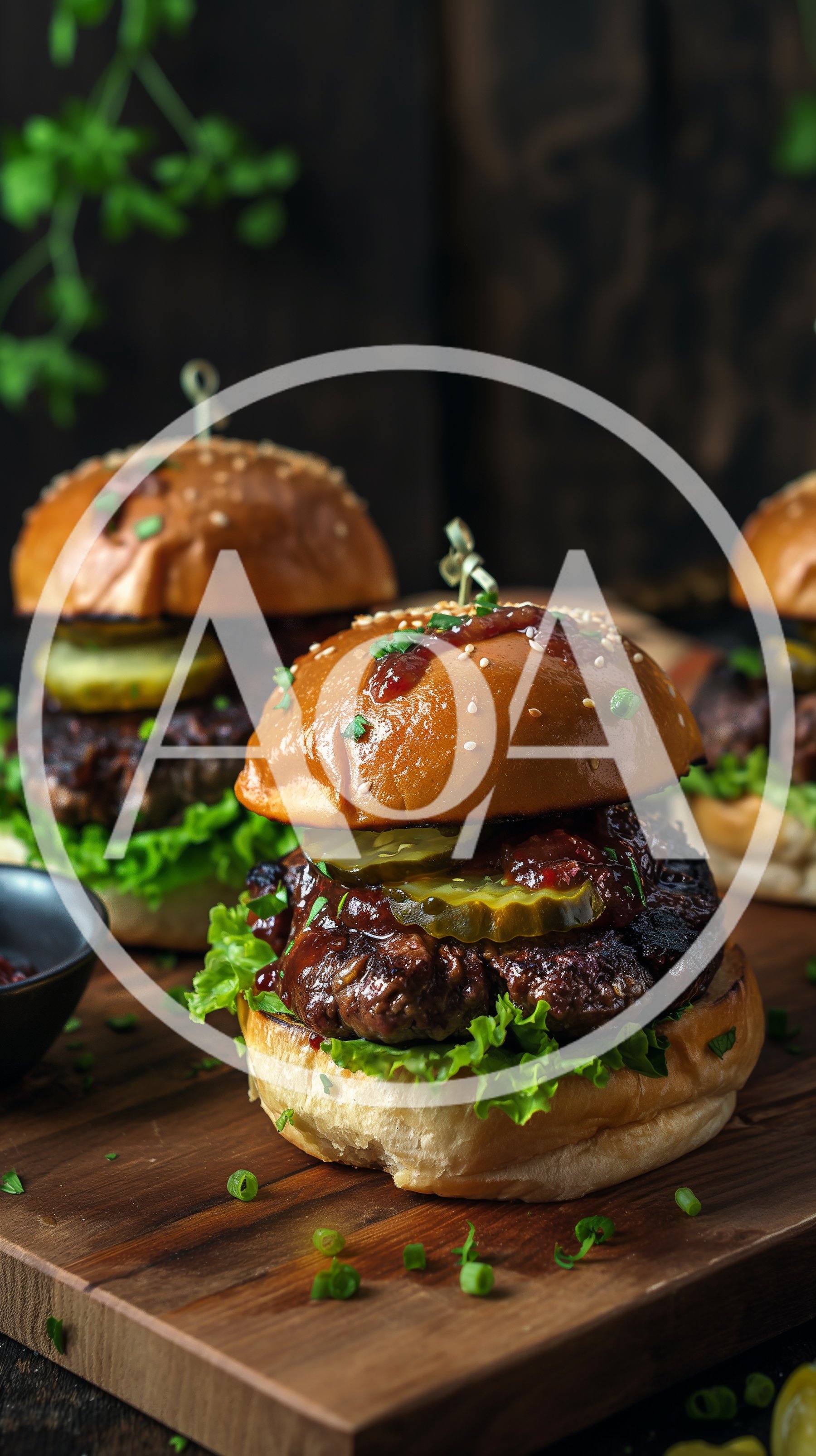 Gourmet Beef Sliders On A Wooden Serving Board