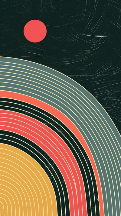 Abstract Minimalist Rainbow Arcs With Textured Dark Background