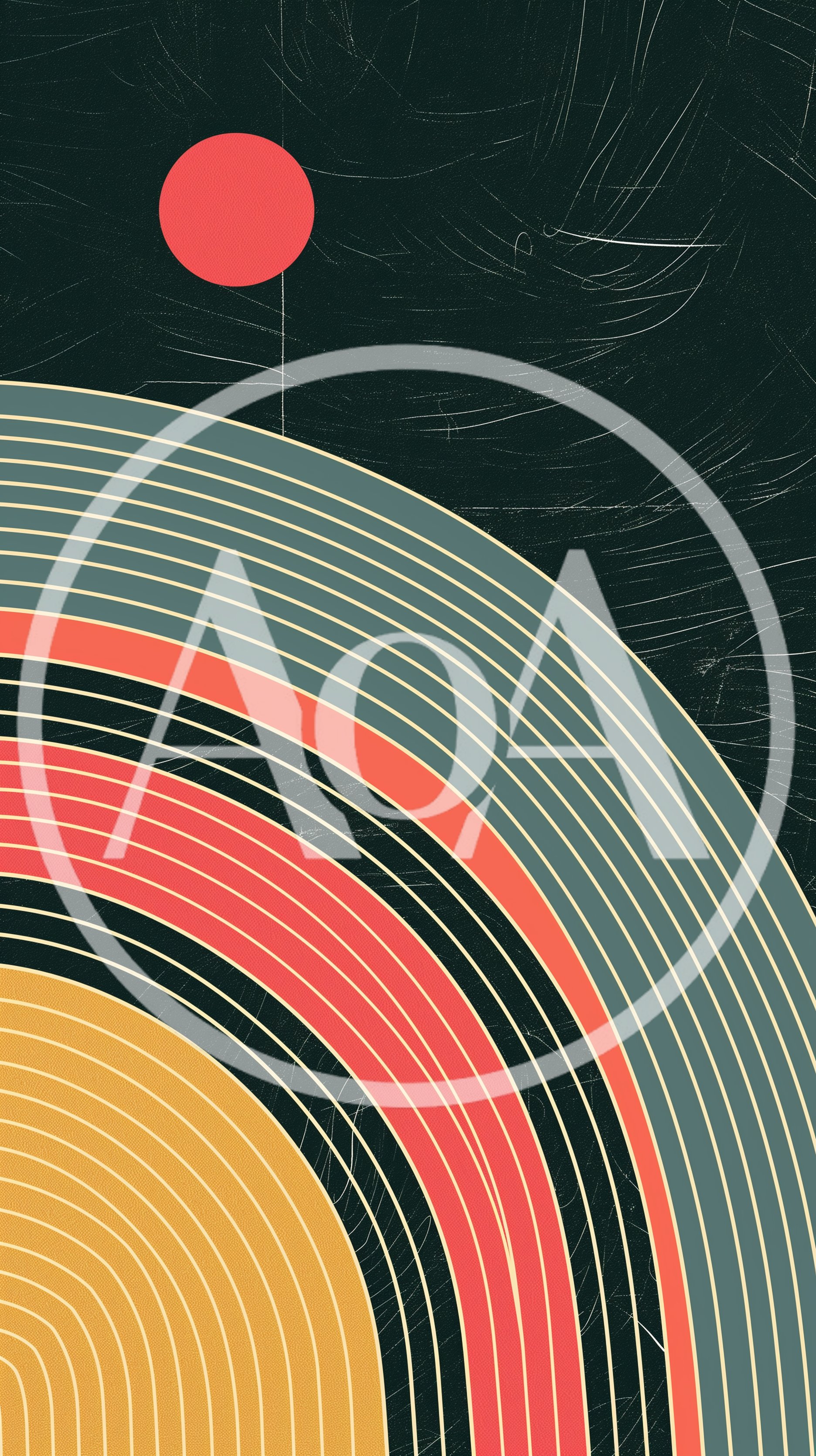 Abstract Minimalist Rainbow Arcs With Textured Dark Background