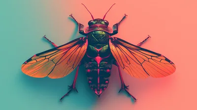 Stylized Cicada Insect With Vibrant Gradient Background