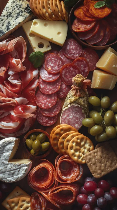 Gourmet Charcuterie Board With Assorted Meats And Cheeses