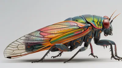 Macro Shot Of A Vibrant Iridescent Cicada