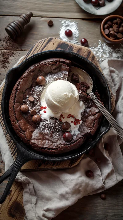Chocolate Skillet Brownie With Vanilla Ice Cream