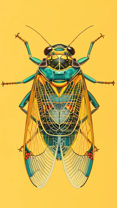 Detailed Illustration Of A Vibrant Cicada Insect