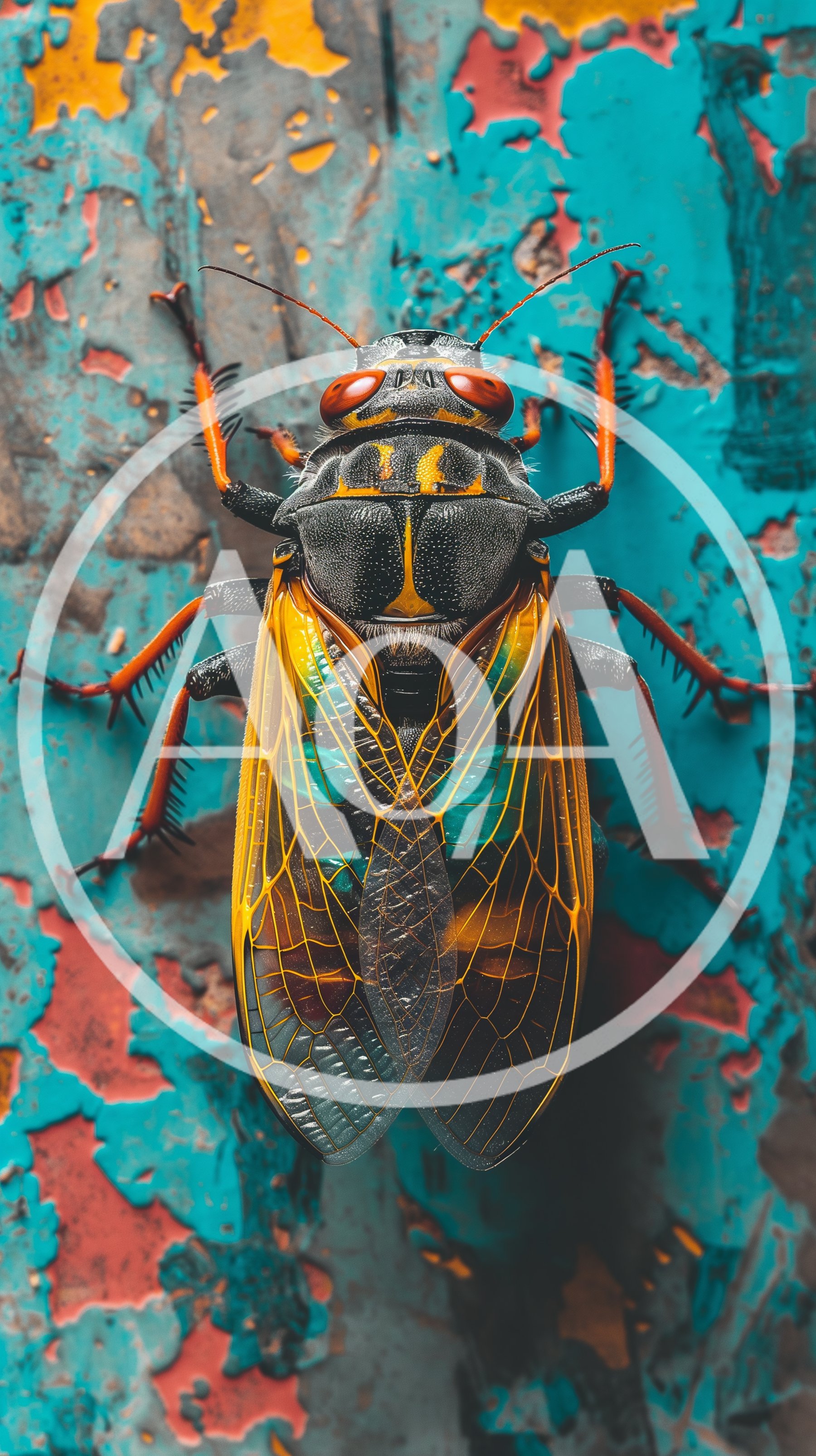 Macro Shot Of A Cicada On Weathered Painted Surface