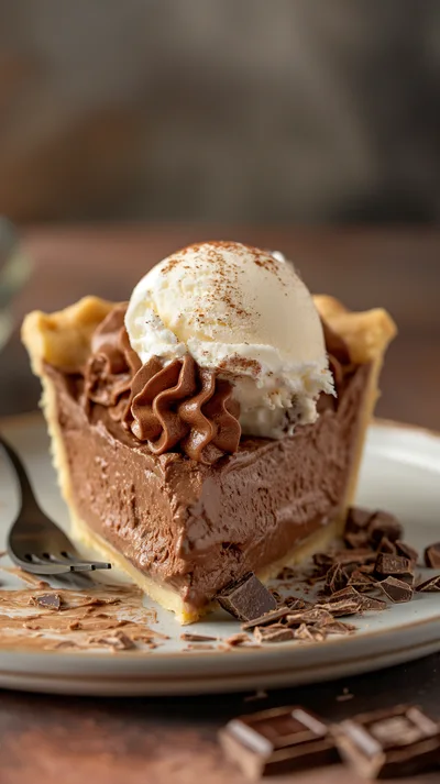 Slice Of Chocolate Cream Pie With Vanilla Ice Cream