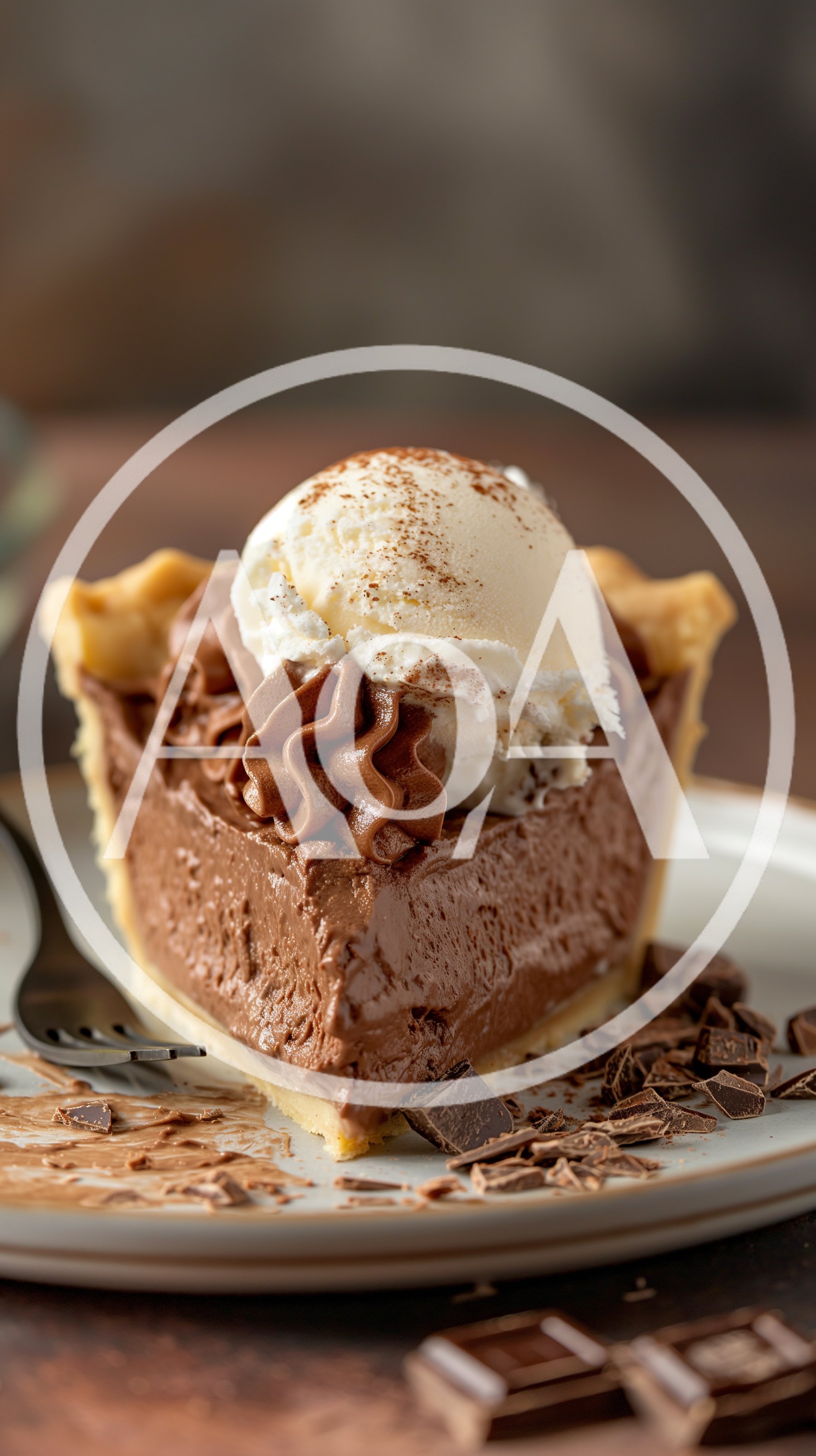 Slice Of Chocolate Cream Pie With Vanilla Ice Cream