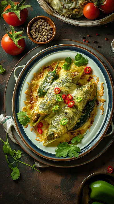 Stuffed Poblano Peppers Baked With Melted Cheese