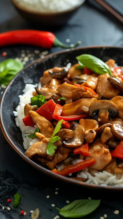 Stir Fried Chicken With Mushrooms And Bell Peppers