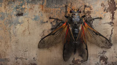 Macro View Of A Cicada On Textured Surface