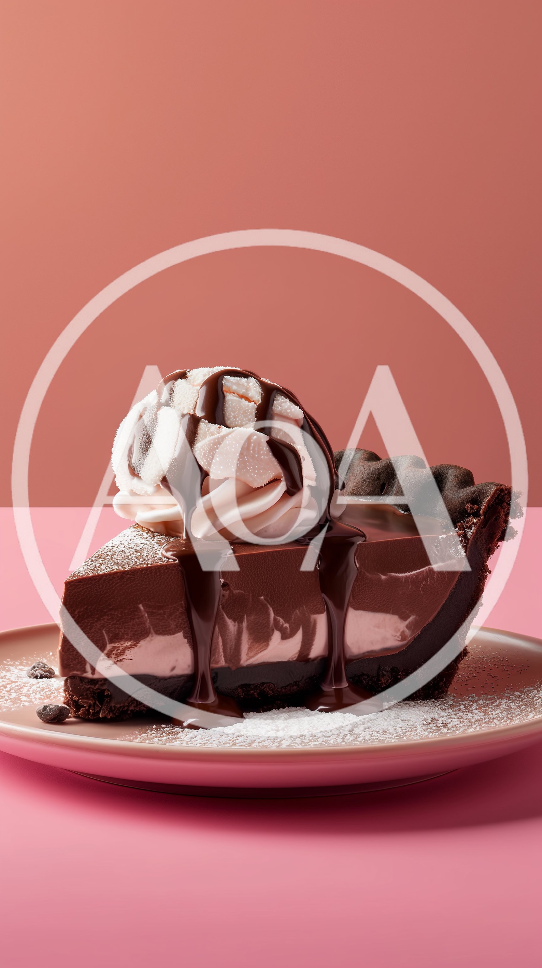 Slice Of Chocolate Pie With Whipped Cream And Syrup