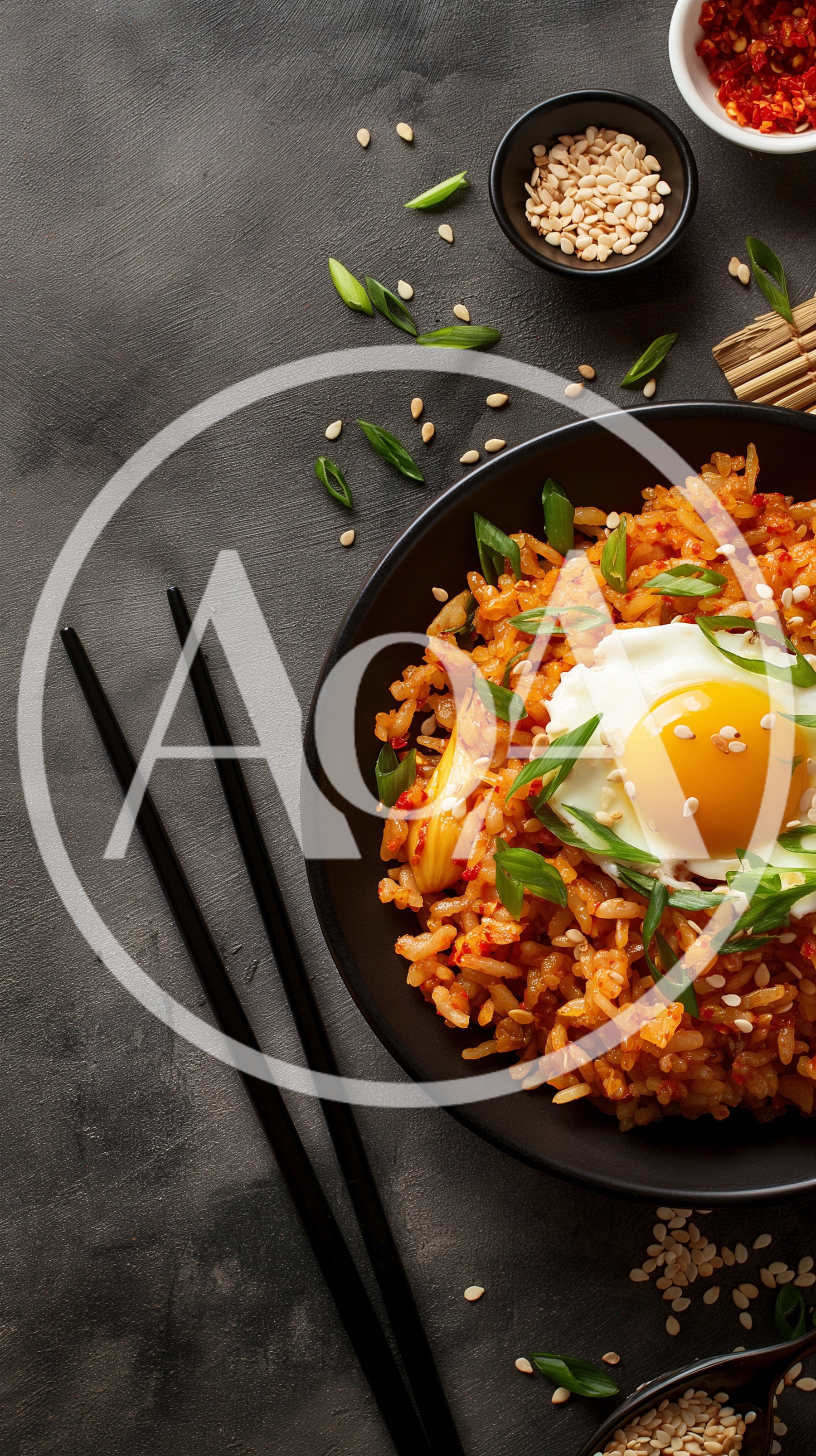 Kimchi Fried Rice With Fried Egg And Chopsticks