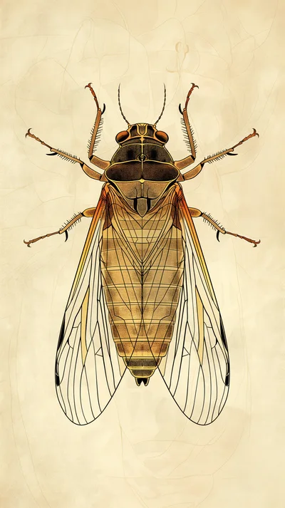 Detailed Scientific Illustration Of A Cicada Insect