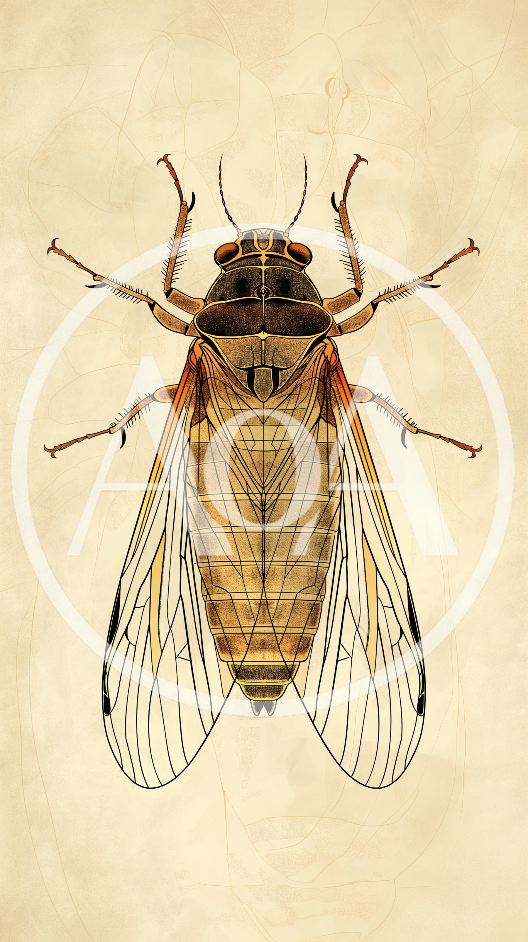 Detailed Scientific Illustration Of A Cicada Insect
