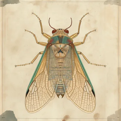 Vintage Scientific Illustration Of A Cicada Insect