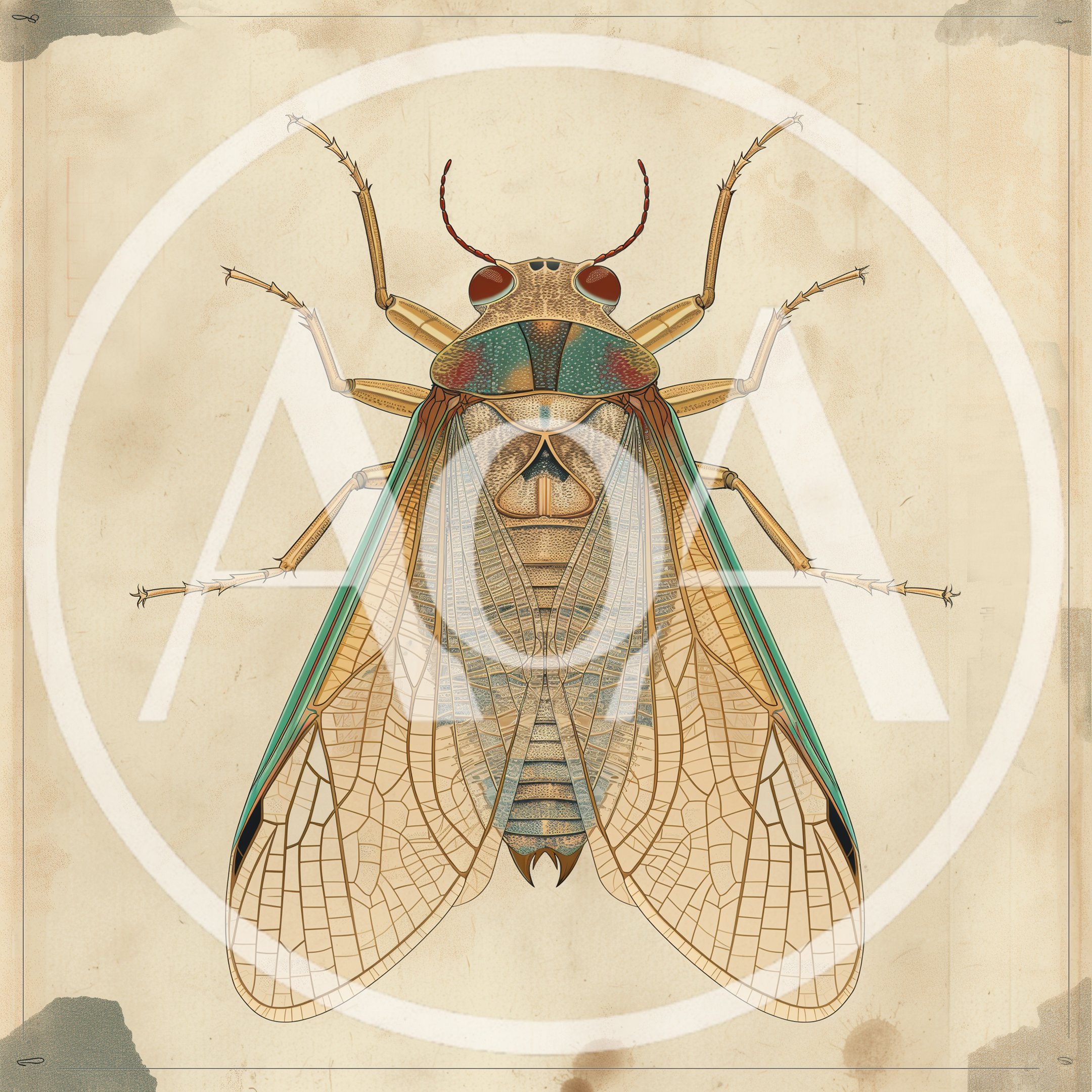 Vintage Scientific Illustration Of A Cicada Insect