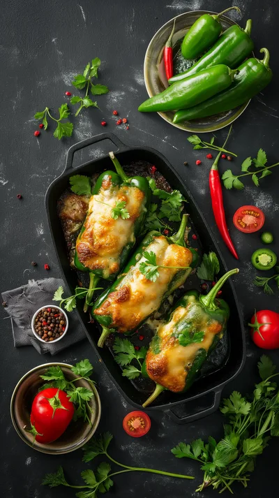 Baked Stuffed Jalapeno Peppers in Cast Iron Pan