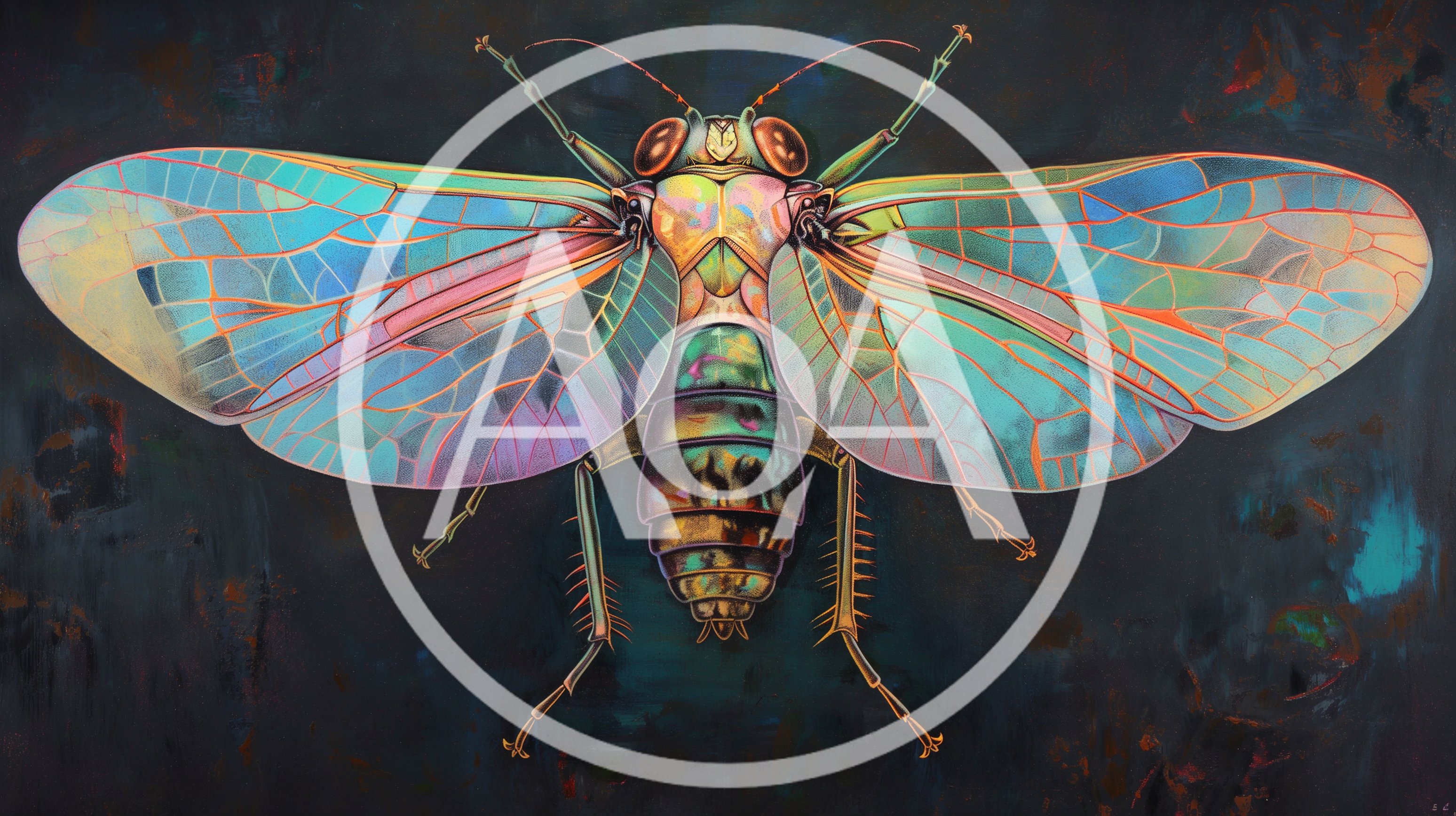 Iridescent Cicada Illustration On Dark Textured Background