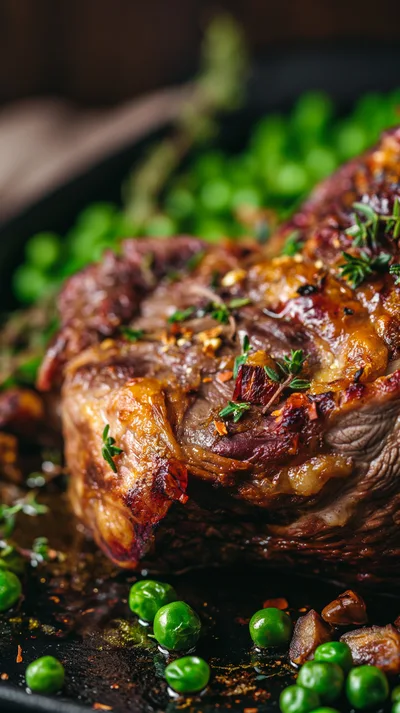 Roasted Beef Steak with Green Peas and Thyme