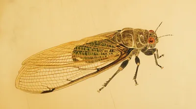 Vintage Scientific Illustration Of A Cicada Insect