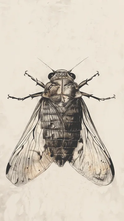 Detailed Ink Illustration Of A Cicada Insect