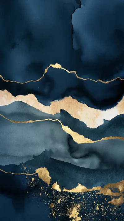 Abstract Navy Blue And Gold Watercolor Texture Background