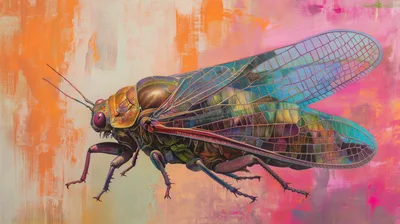 Detailed Artistic Illustration Of A Vibrant Cicada