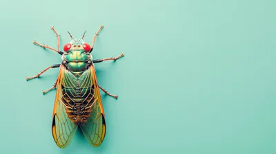 Macro Shot Of A Vibrant Green Cicada