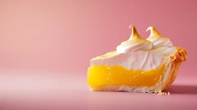 Single Slice Of Lemon Meringue Pie On Pink Background