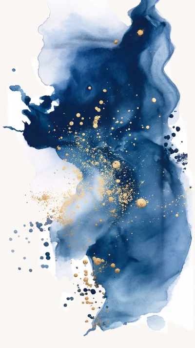 Abstract Navy Blue Watercolor Wash With Gold Splatter