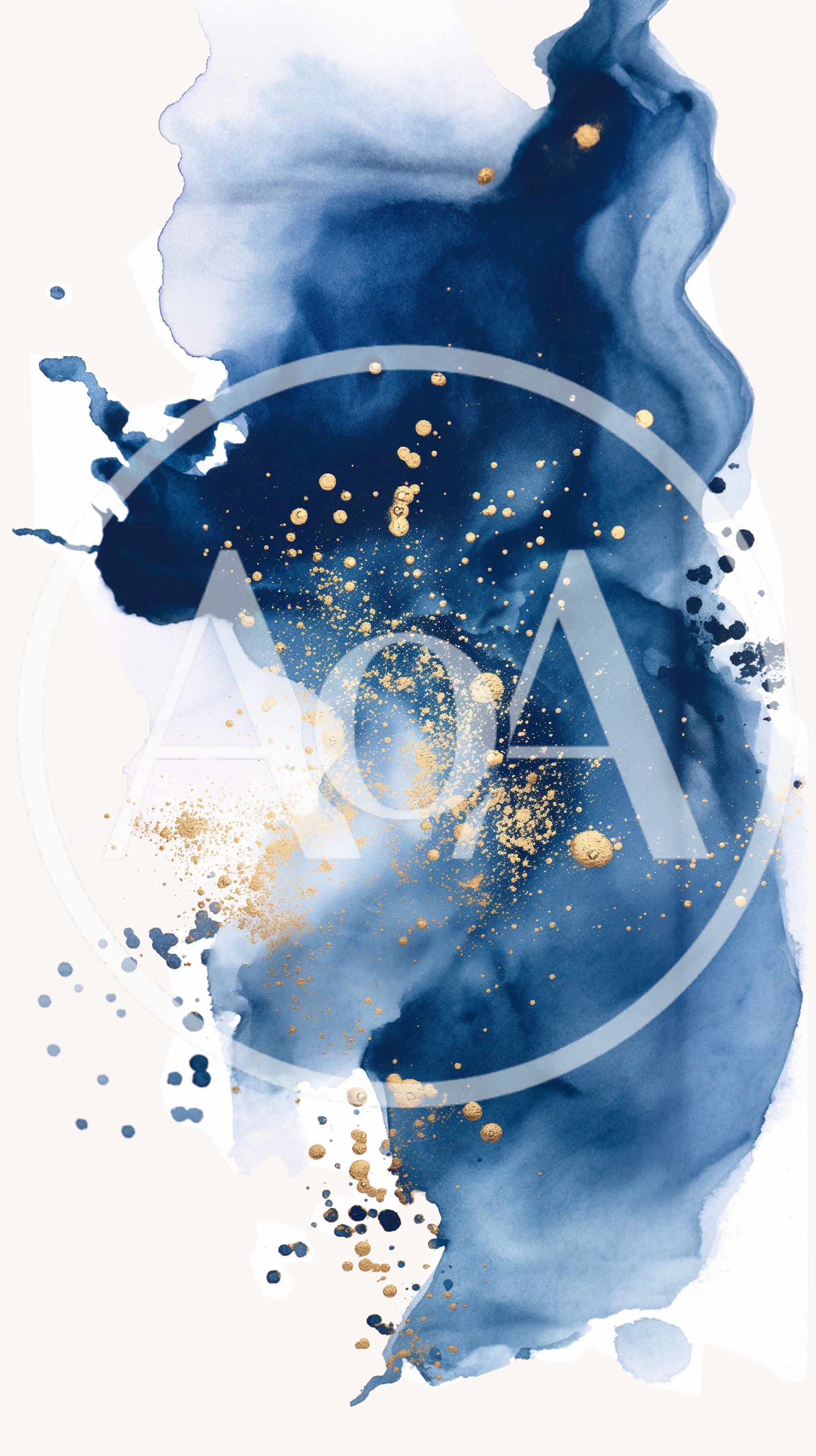 Abstract Navy Blue Watercolor Wash With Gold Splatter