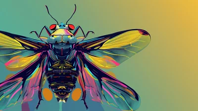 Stylized Digital Illustration Of A Vibrant Cicada