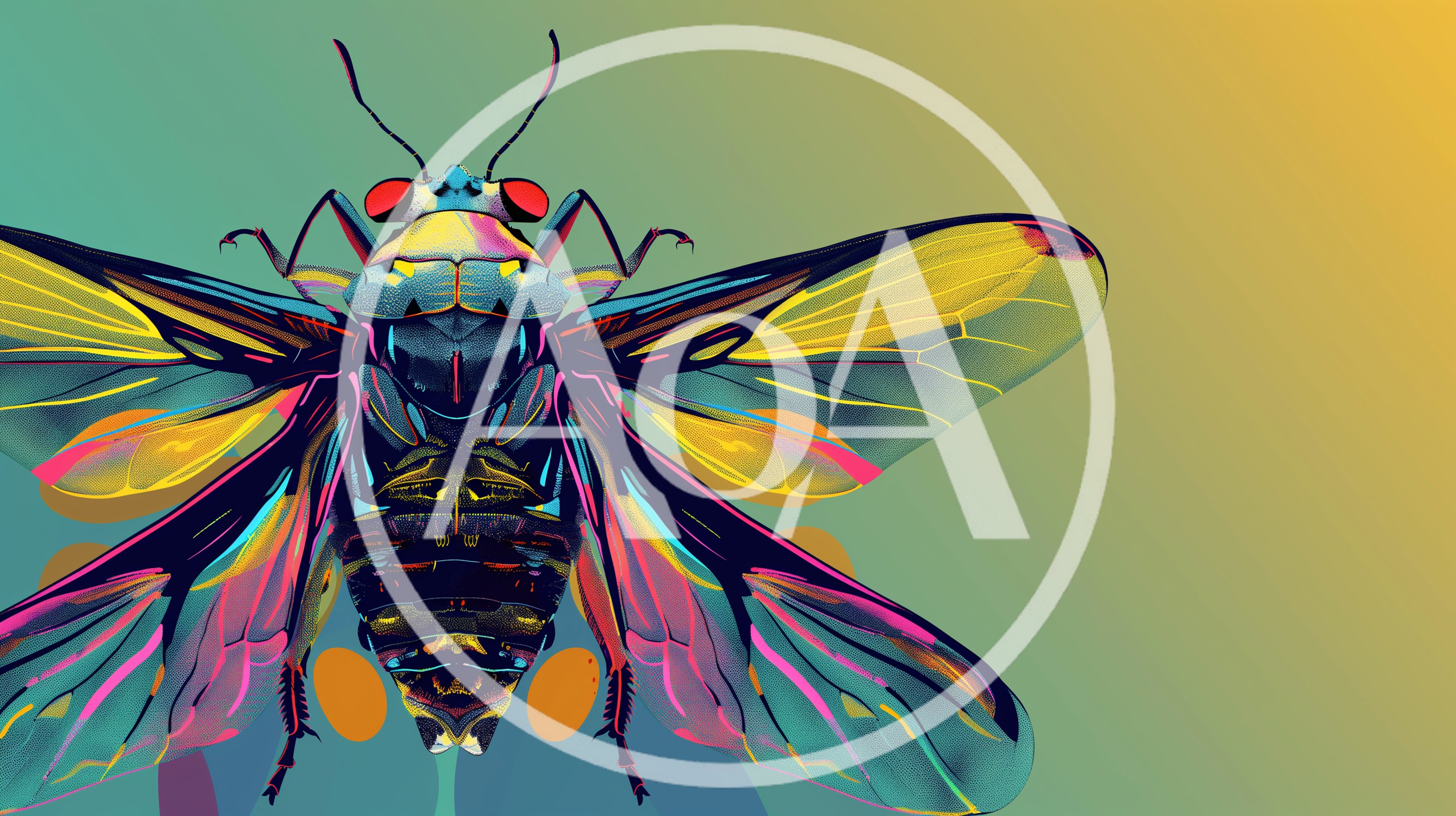 Stylized Digital Illustration Of A Vibrant Cicada
