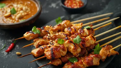 Grilled Chicken Satay Skewers With Peanut Sauce