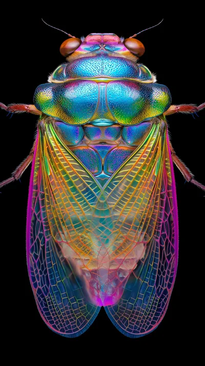 Macro Photography Of A Vibrant Iridescent Cicada