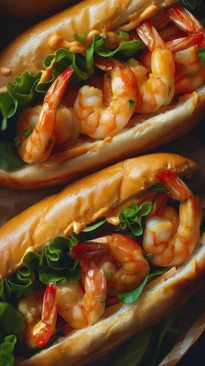 Two Gourmet Shrimp Rolls With Fresh Lettuce And Sauce