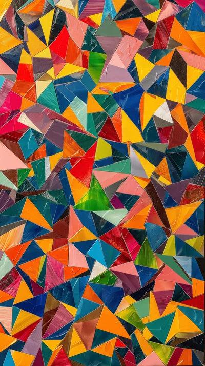 Abstract Geometric Mosaic Painting With Vibrant Triangular Shapes