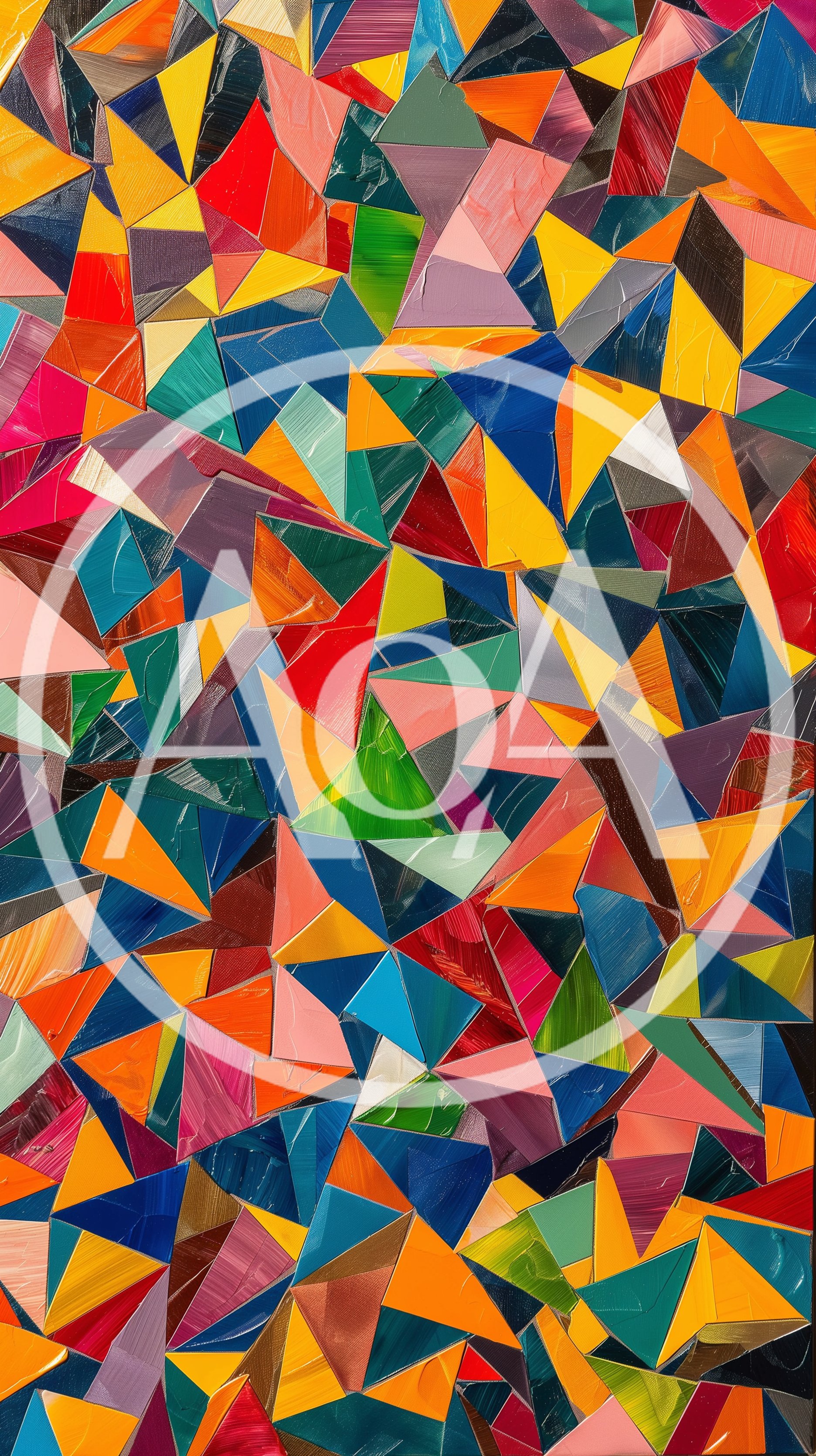Abstract Geometric Mosaic Painting With Vibrant Triangular Shapes