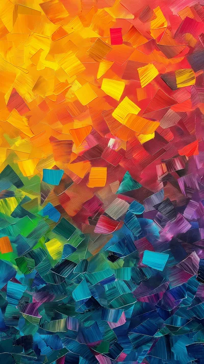 Abstract Oil Painting With Vibrant Rainbow Color Palette