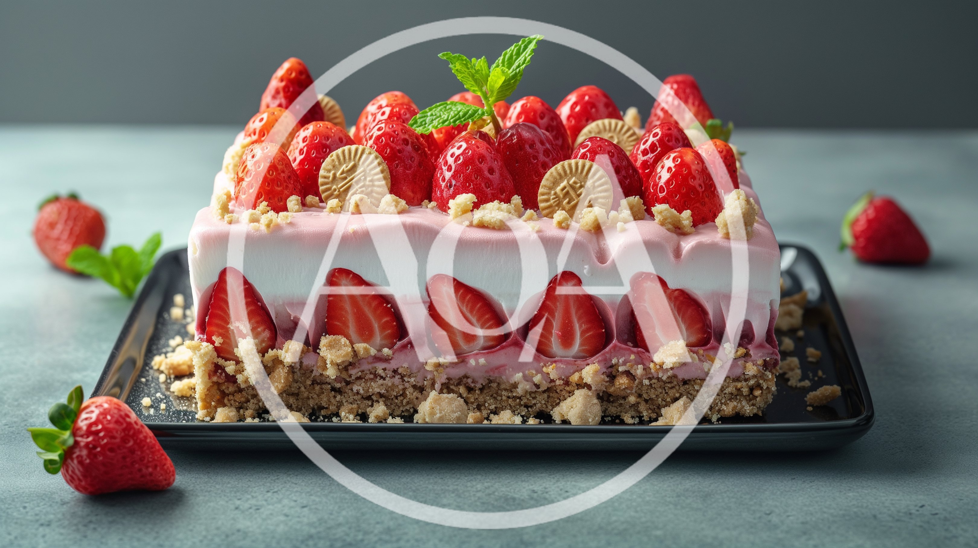 Strawberry Cheesecake Dessert With Fresh Fruit And Crumble